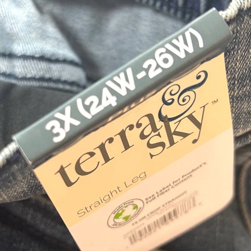 Terra & Sky Plus High Rise Crop Straight Leg Jeans Blue Elastic Back 3X 24W-26W - Picture 12 of 12